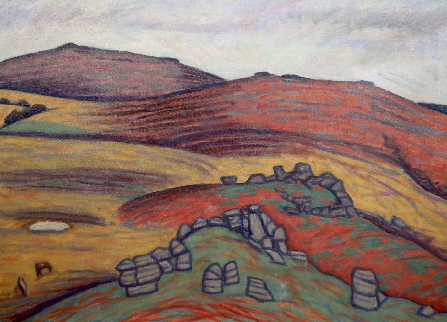 Bryan Senior (British, b.1935), 'Grey day, Bone Hill, Dartmoor, 1973', oil on canvas, 55 x 75cm